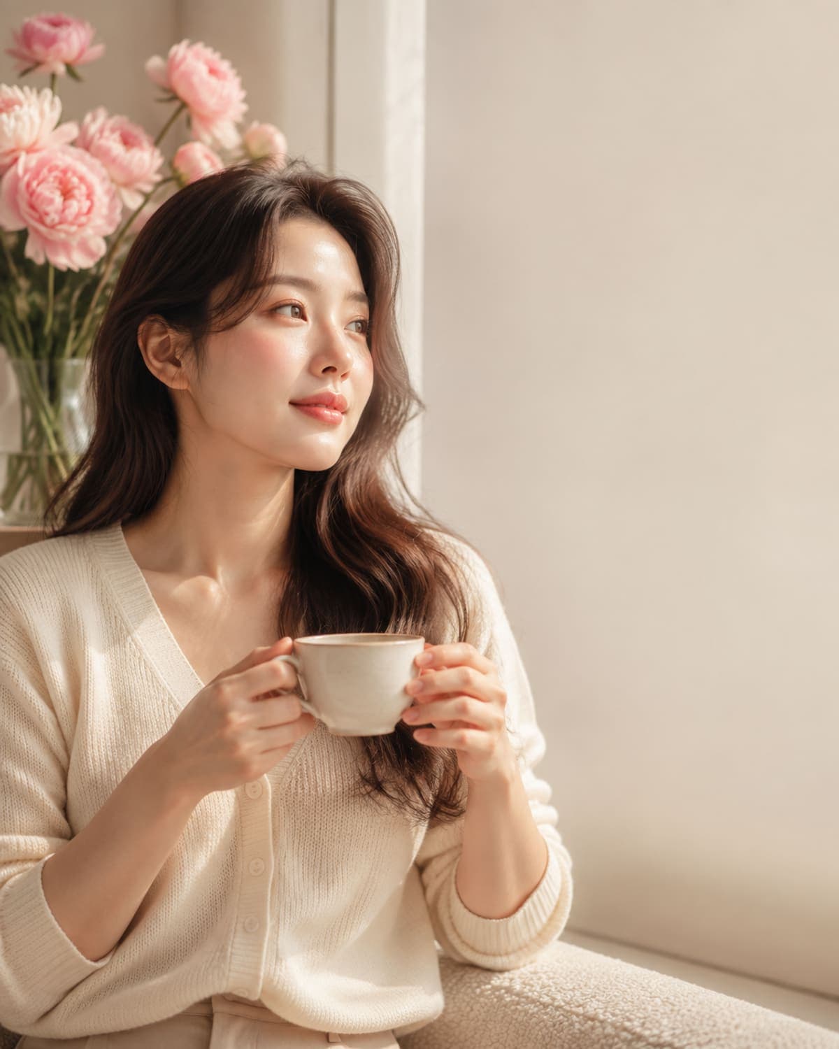 따뜻한 조명의 공간에서 편안하게 대화하는 모습